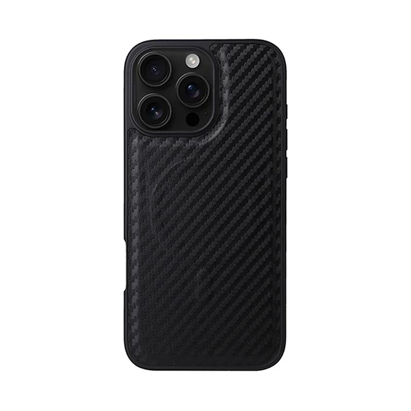 2 In 1 Strong Magnetic For iPhone 17 Pro 16 15 14 Pro Max Magsafe Card Holder Wallet Leather Case Leopard Saffiano Carbon Fiber