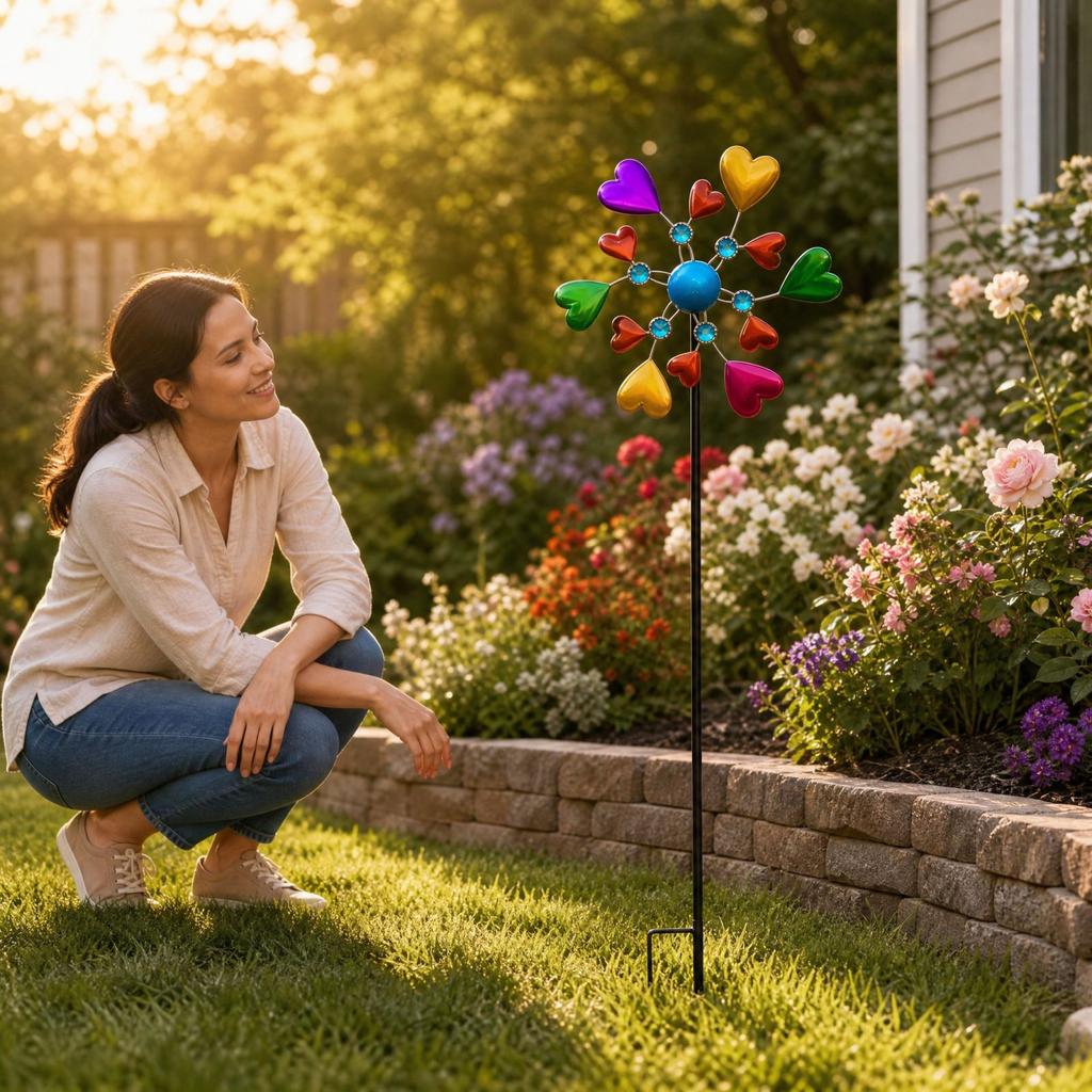 Heart Shaped Windmill Garden Stake 36.6 for Outdoor Yard Patio Decoration