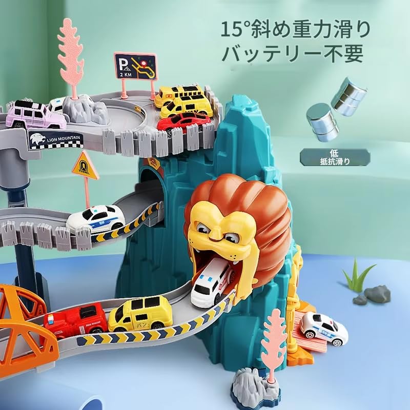 Zmart Toy Car Truck Lion Theme Model Car Miniature Car Track Lion Slope Toy Gravity Driving Battery-Free 3D Track Automatic Driving Educational Toy Fo
