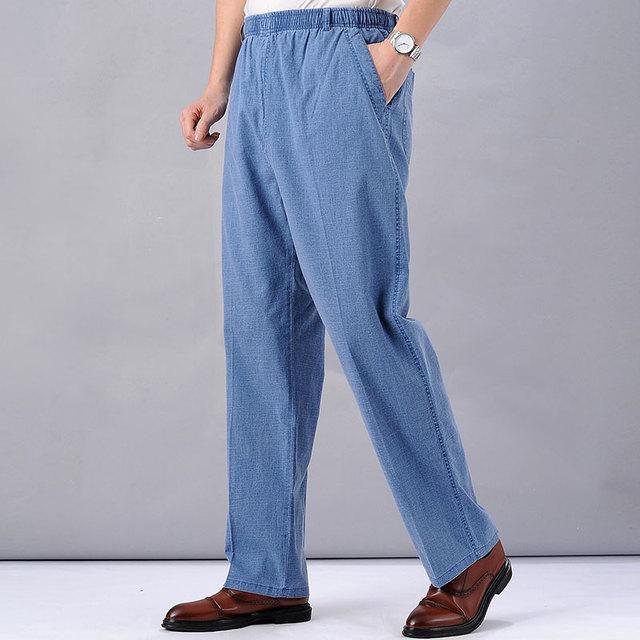 Herren Business Casual Lockere Hose Männlich Einfarbige Taschen Leinenhose Atmungsaktiv Mode Weich Bequem Hose Große Größen