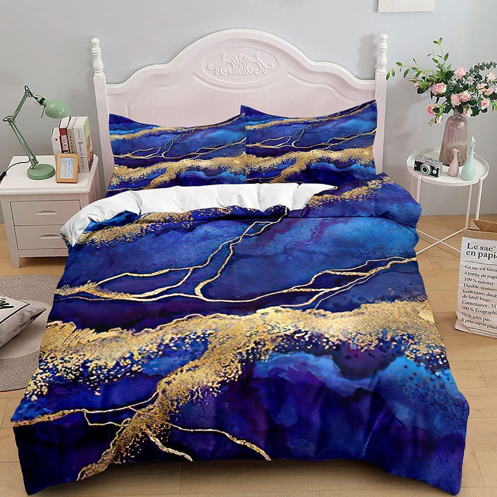Blue Marble Textured Quilt Set Fashion 3D Digital Printing Bedding Quilt Set Three-Piece Set