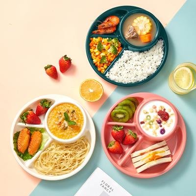Round Plastic Divided Dinner Plate With Fork Spoon Microwave Safe Reusable Fruit Salad Food Plates Kitchen Tableware