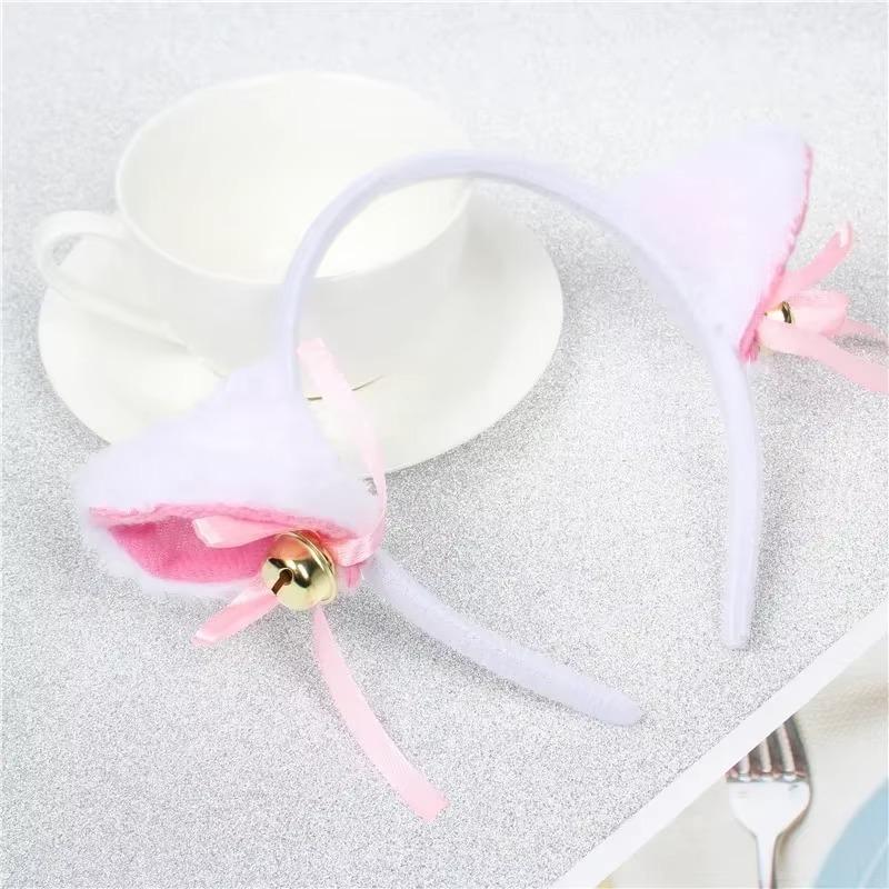 Cute Cat Fox Ears Headband Bell Bow Cosplay Halloween Party Fancy Costume Hair Accessories for Girls