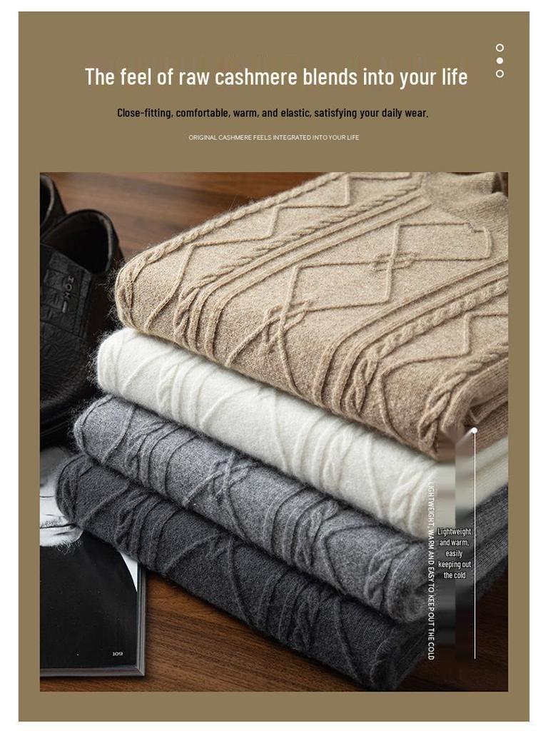 Men's Cashmere Half-High Neck Long Sleeve Knit Sweater - Warm, Business Casual, Plus Size Available