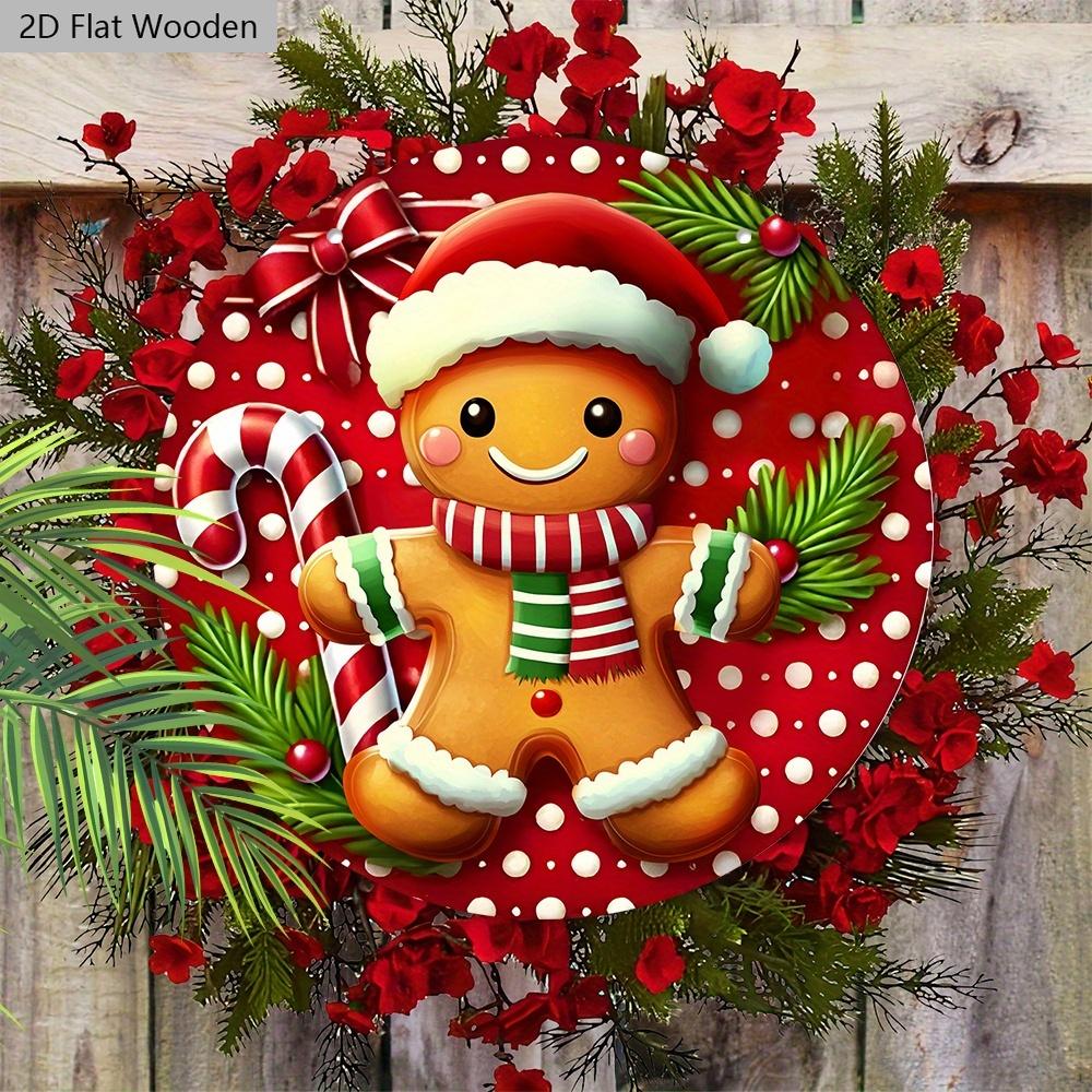 Weihnachts-Holzschild mit entzückendem Lebkuchenmann-Muster - Navidad-Schild für Haustür, Wandbehang-Dekor - Idealer Weihnachtsschmuck