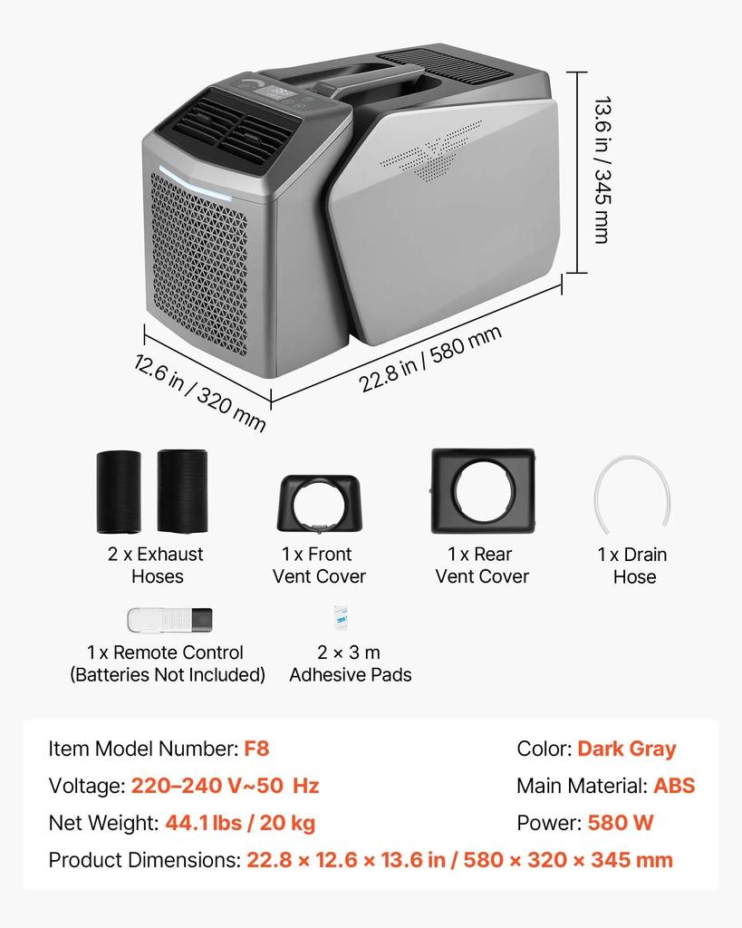 VEVOR Portable Camping Air Conditioner 4850 BTU, Dual Hose Split Tent AC Unit with Remote & Touch Control, 16–32 Degrees C Adjustable