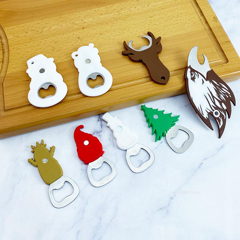 Christmas Bottle Opener Santa Snowman Stainless Steel Bottle Openers Magnetic Refrigerator Sticker 2025 Party Decor Supplies