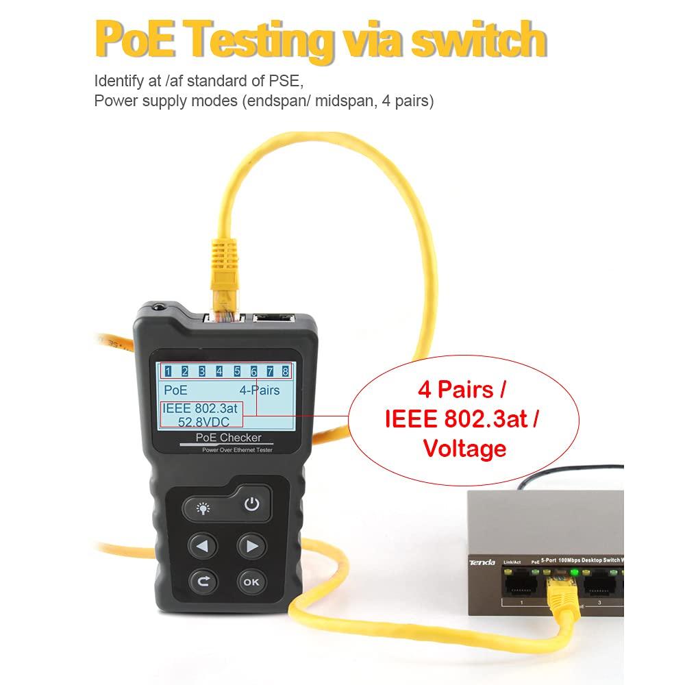 RUKI Cable Checker, LAN Cable Tester, Multi-Function LCD Network Cable Tester, PoE Checker, PoE/Voltage/Current Cable Tester