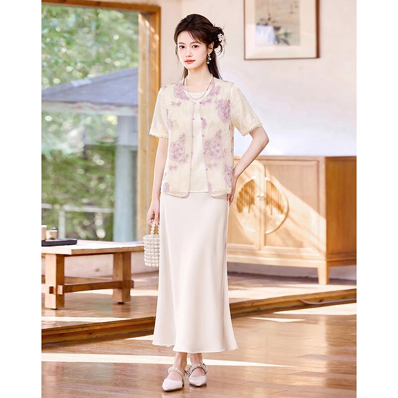New Chinese Style Short Sleeve Top and Vest Set