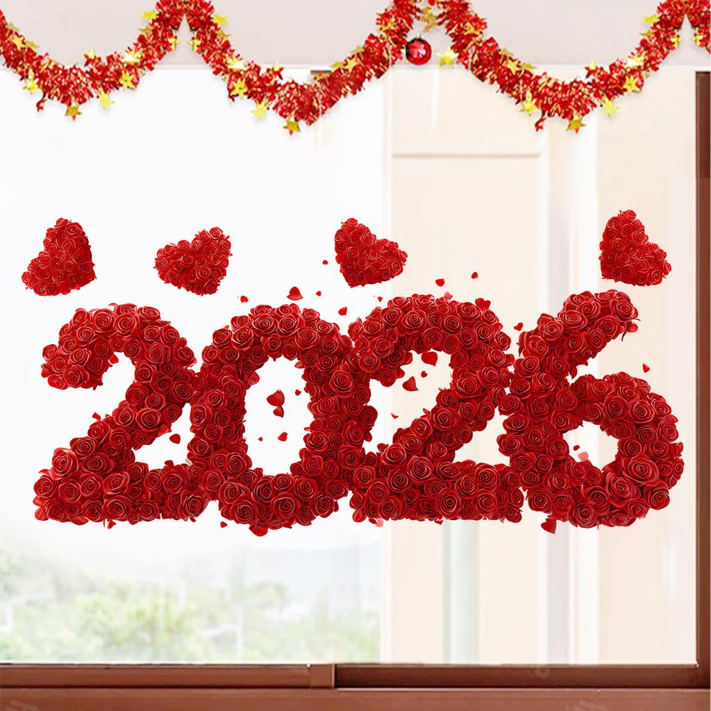 Red Rose Heart Static Cling Window Sticker for Festival Home Decoration in Living Room Bedroom Restaurant