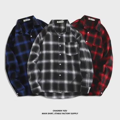 Pánská japonská retro kostkovaná košile: Niche Design, Volné Dlouhé Rukávy, Jarní/Podzimní Neformální Vnitřní Vrstva