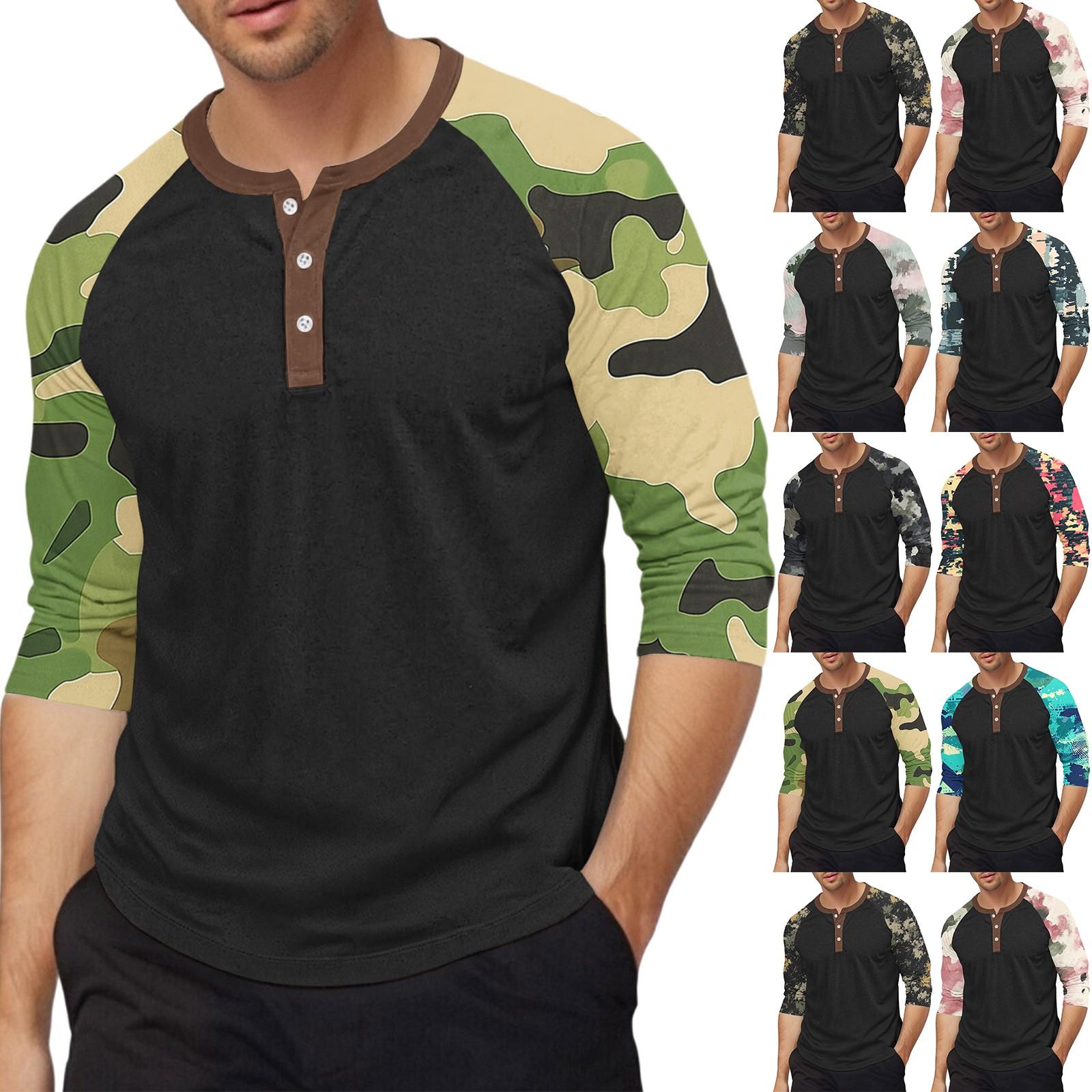 

Men s top with three-quarter sleeves and camouflage print L армія зелений колір