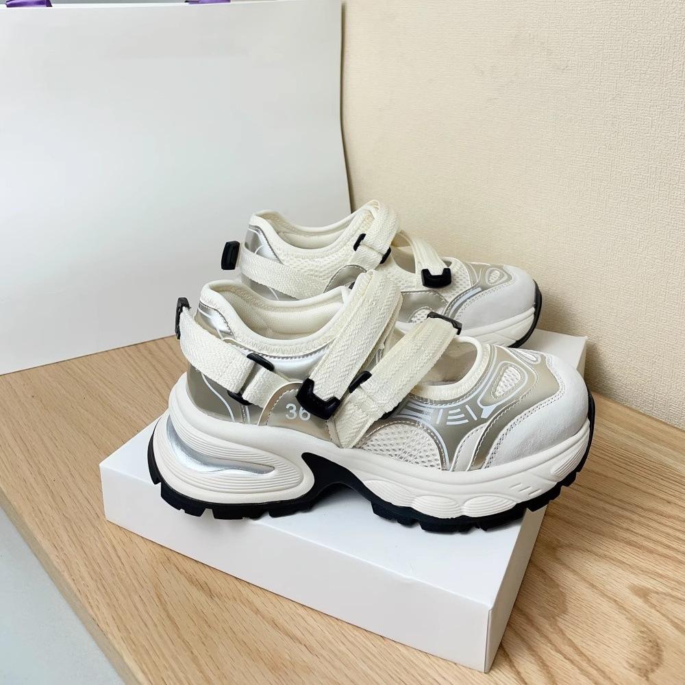 thick-soled hollowed-out breathable sandals women's summer new outer wear Velcro color matching casual sports shoes
