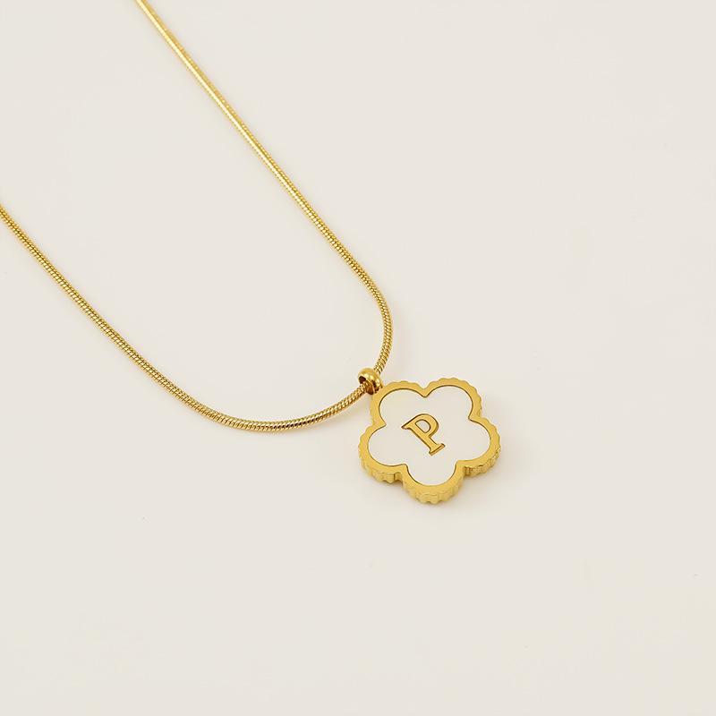 Stainless steel five-leaf clover 18K letter necklace high sense 26 shell letter pendant jewelry
