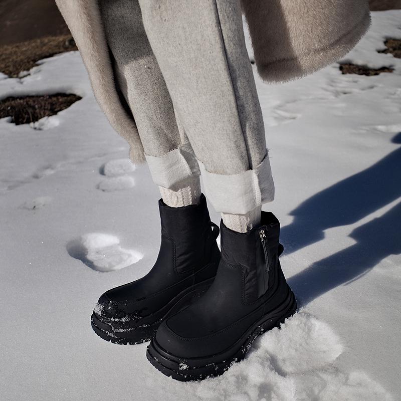Krazing Pot Cow Leather Wool Blend Winter Round Toe Platform Snow Boots Zipper Women Casual Keep Warm Ankle Boots