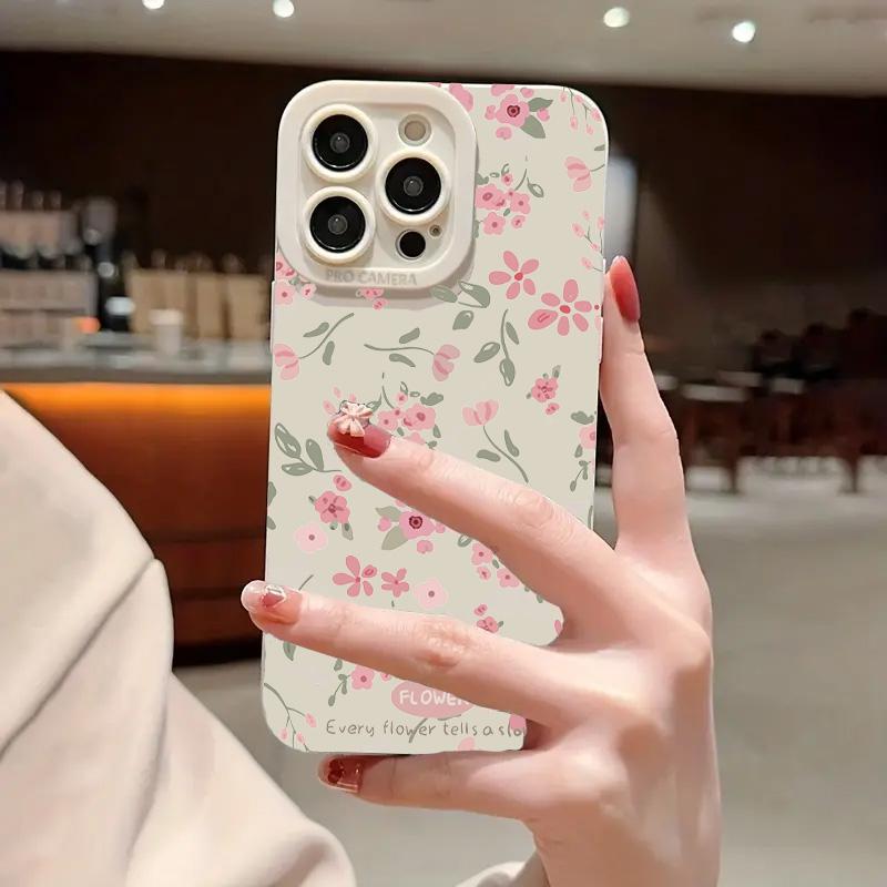 Dainty Pink Cherry Blossom Floral Art Phone Case for iPhone 17 16 15 14 13 12 11 Series Pro Max Plus Double Layer Protection