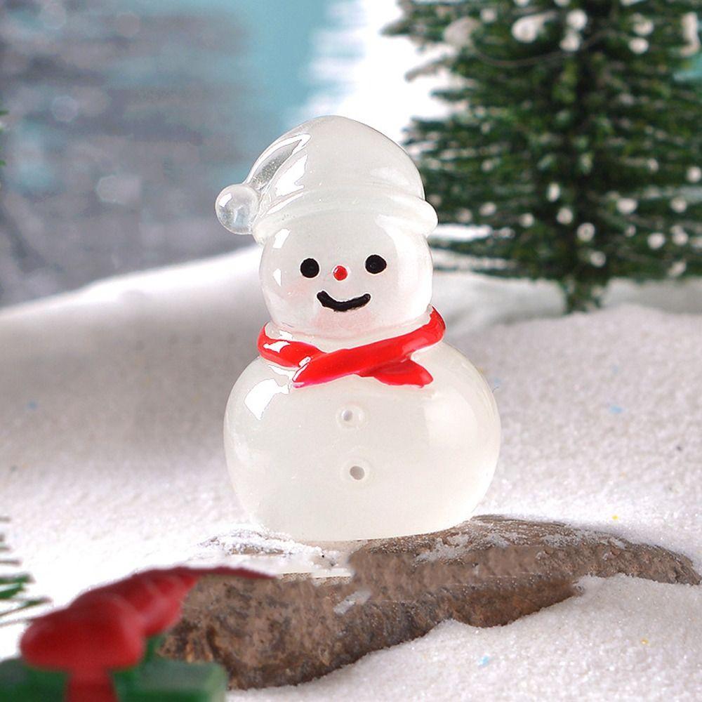 Cartoon Mini Snowman Ornament Glow in Dark Luminous Snowman Statue  Micro Landscape Ornaments