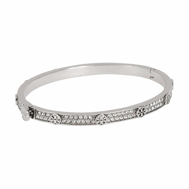 TORY BURCH Inlay decoration stainless steel crystal bracelet women's silver 153686-042-Silver M