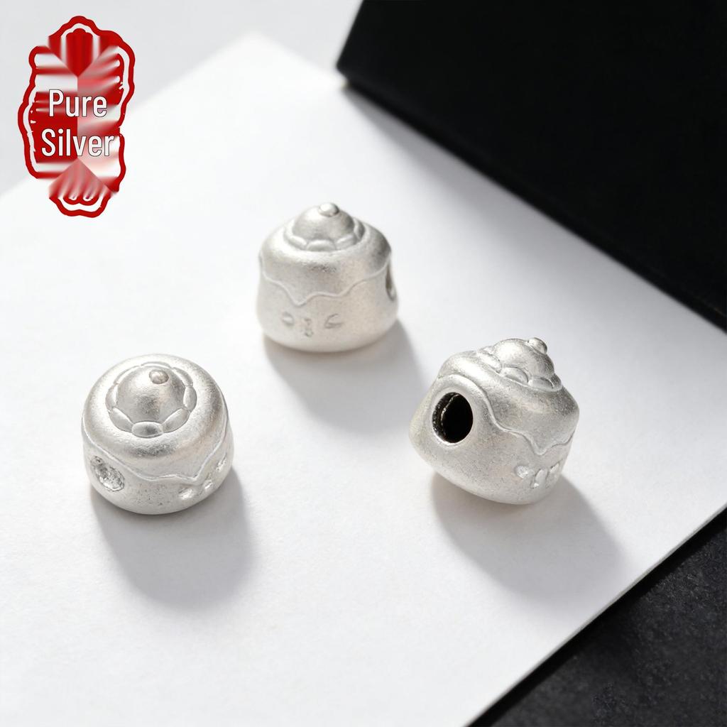 Sterling Silver 999 Cake Bead DIY Jewelry Spacer - Cute Kawaii Shapes Bracelet Accessories