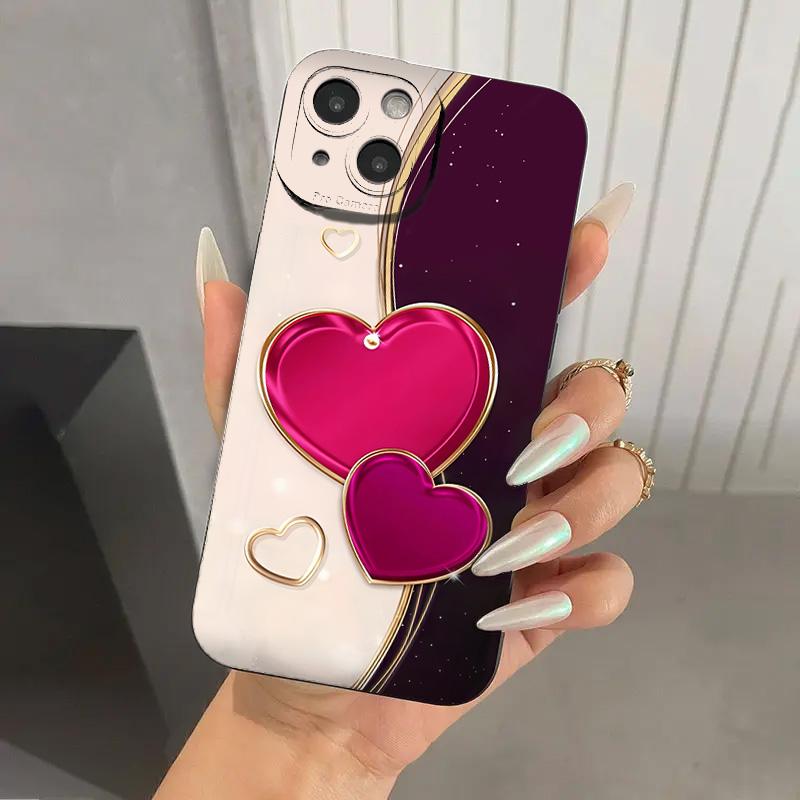 Purple Heart-Shaped Design TPU Phone Case For iPhone 17 16 Pro Cases iPhone 16E 11 12 13 14 15 Pro Max XS X XR 7 8 16 Plus Cover