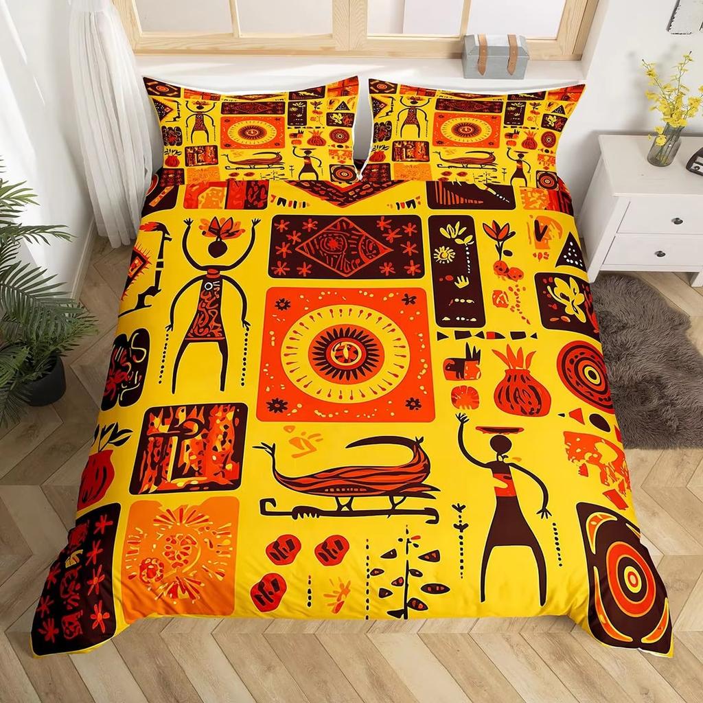 Tribal-Stil Daunendecken-Set Bettwäsche-Set 3-teiliges Bettbezug-Set