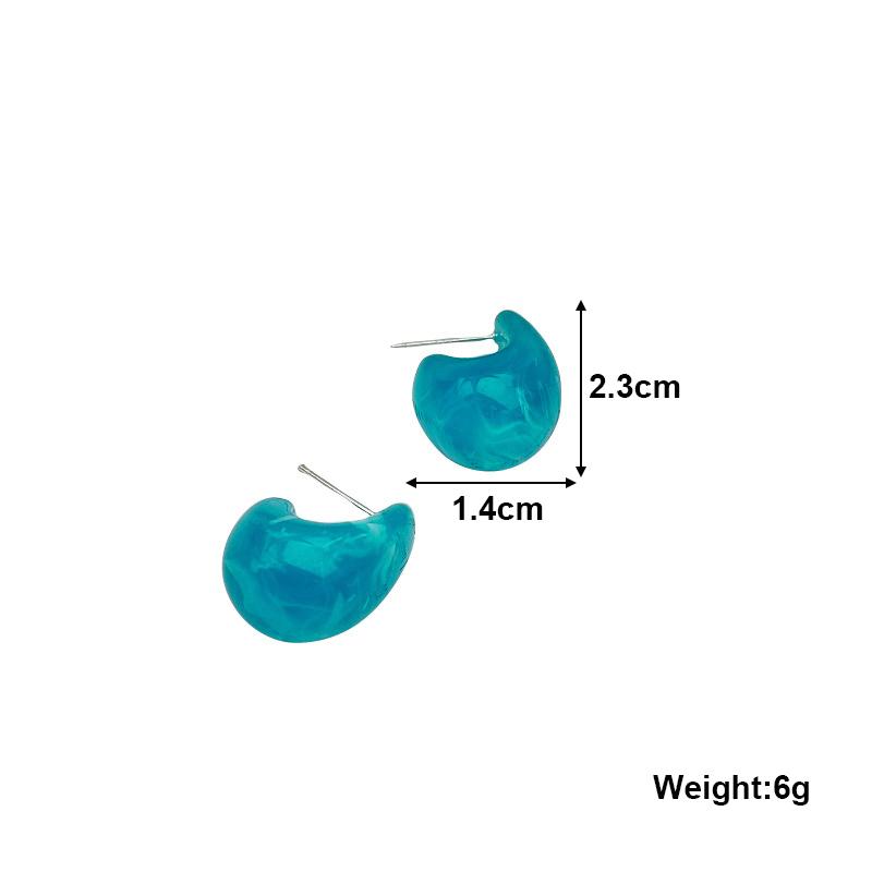 2025 New Stylish Women's C-shaped Stud Earrings Blue Enamel Water Drop Design Candy Color Lovely Wedding Zircon Aretes De Mujer