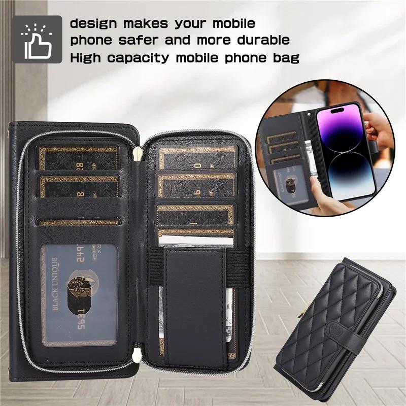 Crossbody Lanyard Zipper Leather Wallet Phone Case for iPhone 17 Air 16E 16 Pro Max 15 14 Plus 13 12 11 X XR XS Wrist Rope Cover