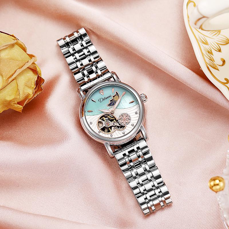 Genuine Automatic Mechanical Waterproof Watch for Women - Trendy Multi-Functional with Day, Date, Month, Year, and Starry Design.