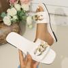 Plus Size Slippers Summer New Square Toe Open Toe Metal Buckle Soft Sole Non-slip Lightweight Roman Sandals