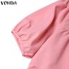VONDA Women Summer V-Neck Puff Short Sleeves Lace Blouses