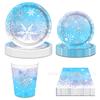 Blue Snowflake Disposable Tableware Blue Snow Plates Cups Napkins Merry Christmas Girls Happy Snow Theme Birthday Party Supplies