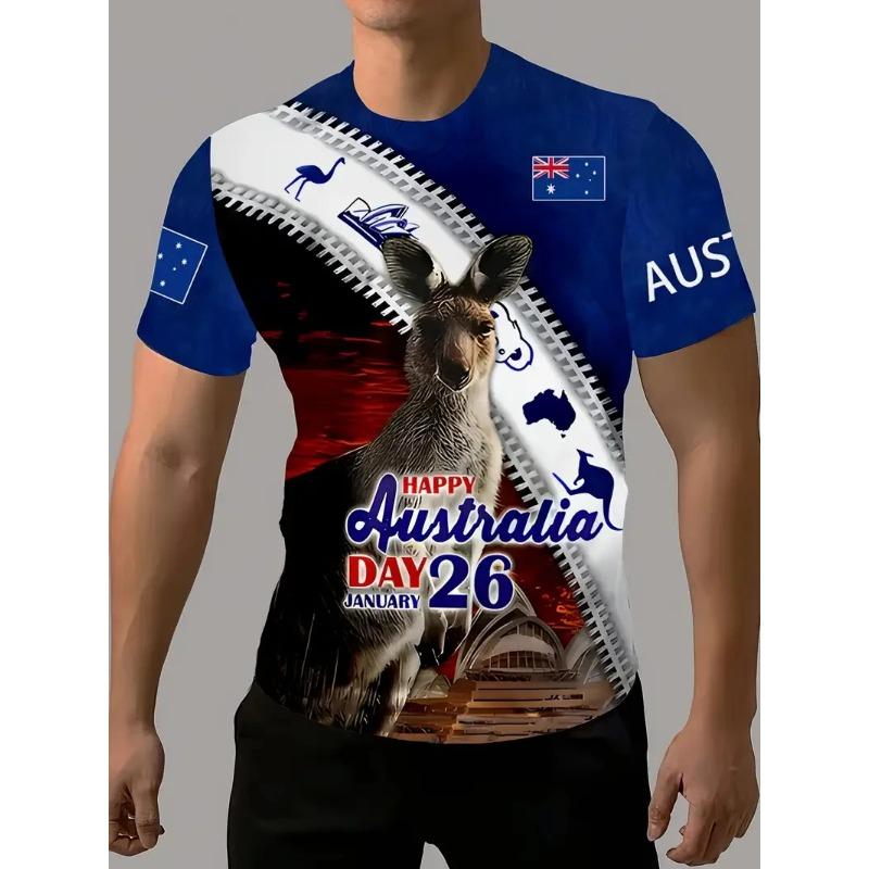 Summer Round Neck 3D Australia Flag Graphic Print Top Fashionable Casual Short Sleeved Men's T-shirts