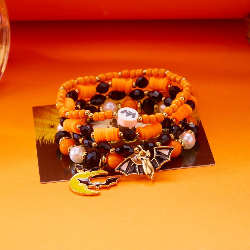 Halloween Charm Bracelet Skull Ghost Heart Pumpkin Bat Spider Crystal Beads Multilayer Soft Clay Boho Jewelry Gift For Women Men