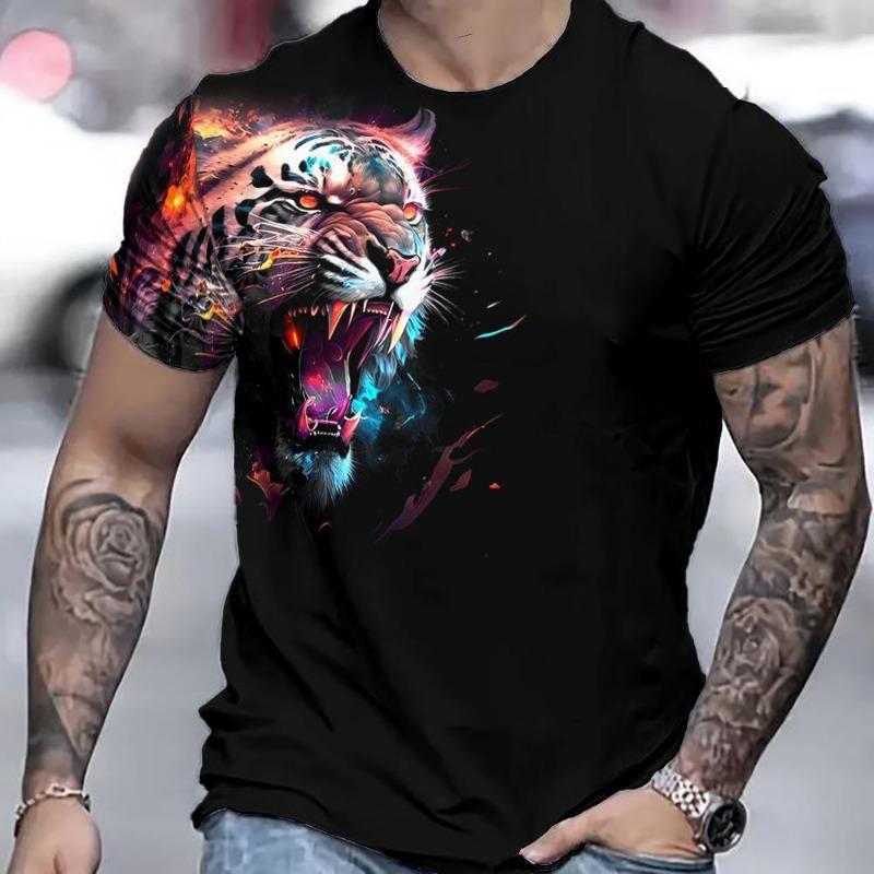 Summer Men's Tiger 3D Printed Pullover Loose Casual Round Neck Short Sleeved Shirt T-Shirts Men’s