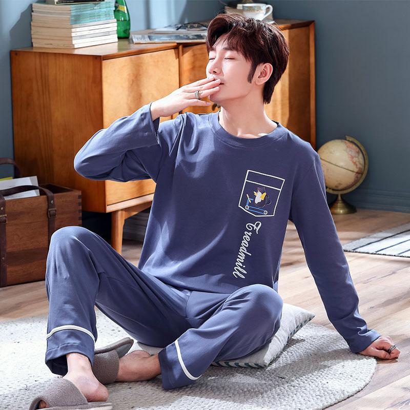 Autumn Cotton Pijama for Men  Lounge Pyjamas Set Male 2 Pieces Set Sleepwear Sleeping Top Pant Home Suit