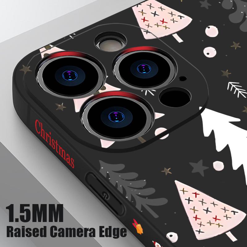 Cute Christmas Tree Pattern TPU Soft Silicone Case For iPhone 17 Pro Max 16E 16 15 14 13 Pro Max 12 Pro 11 Shockproof With Lanyard Phone Cover Fundas