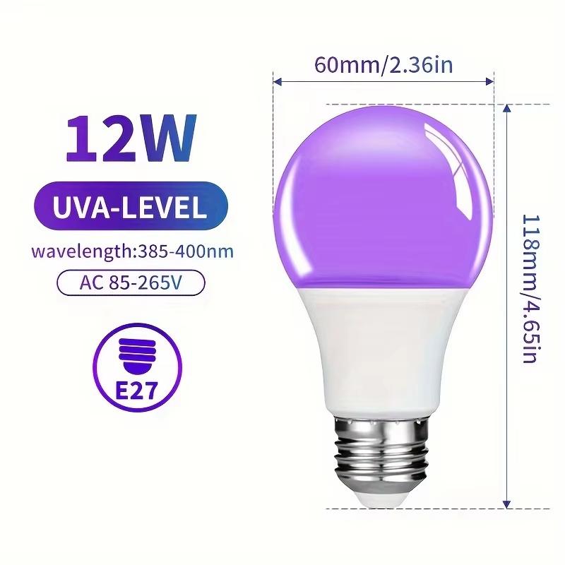 12W E27 Black Light Bulb,UV LED Blacklight Bulb for Glow In The Dark Party,Body Paint,Neon Posters & Club,385-400nm Black Light