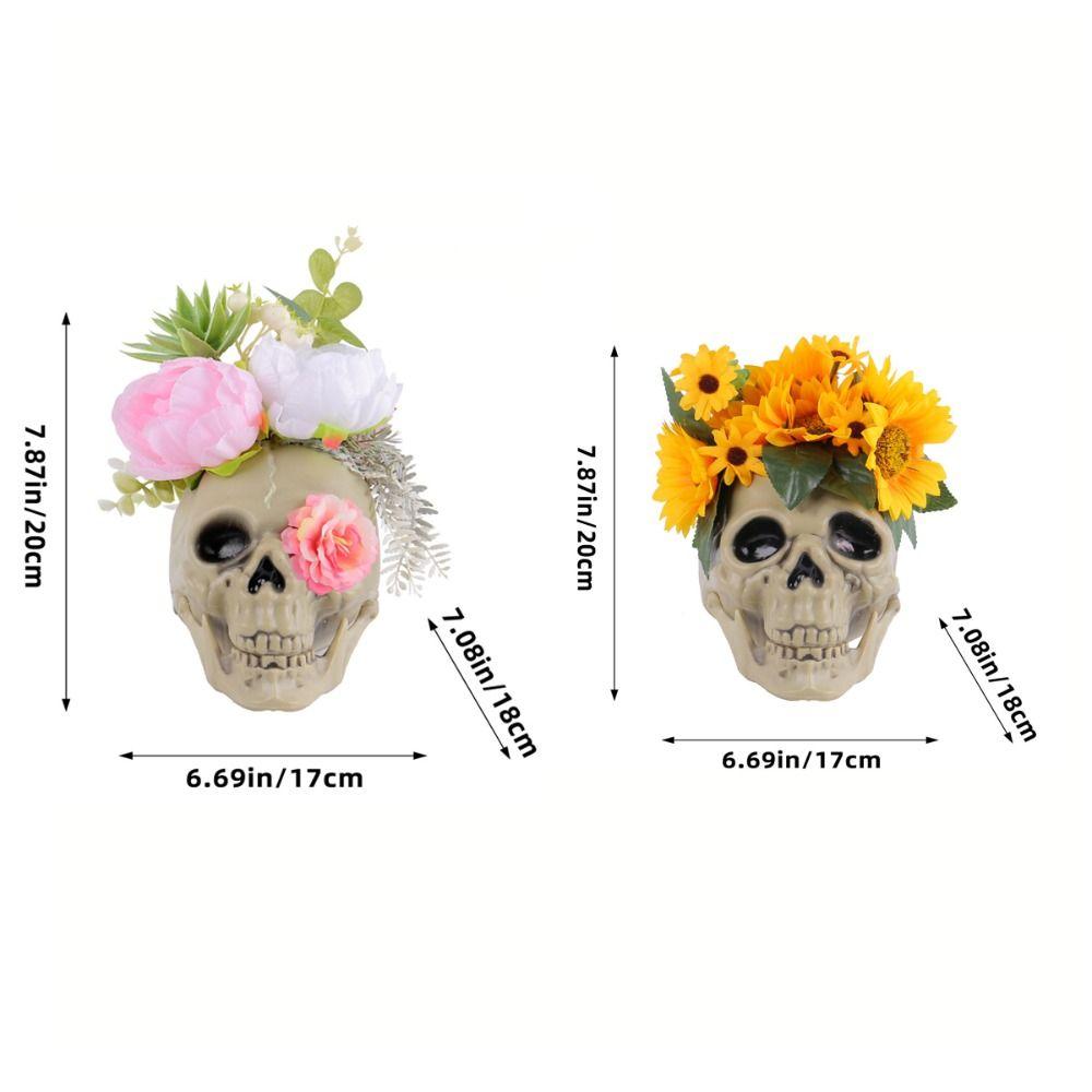 With Flower Sunflower Skull Ornament Plastic Halloween Decoration Prop Skull Statue  Living Room