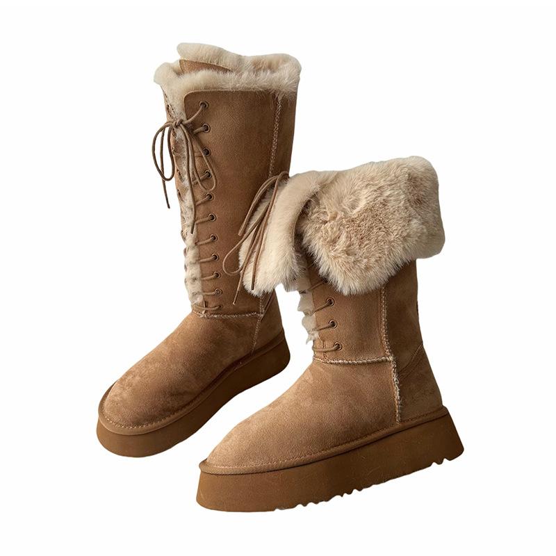 Yueyu burst thick-soled gray snow boots women's 2025 winter new long tube velvet thickened warm high boots cotton shoes