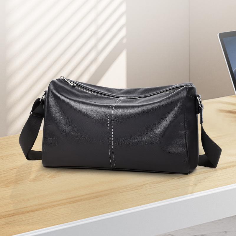 Men's Large Genuine Leather Crossbody Bag - Casual Top Layer Cowhide Shoulder Bag