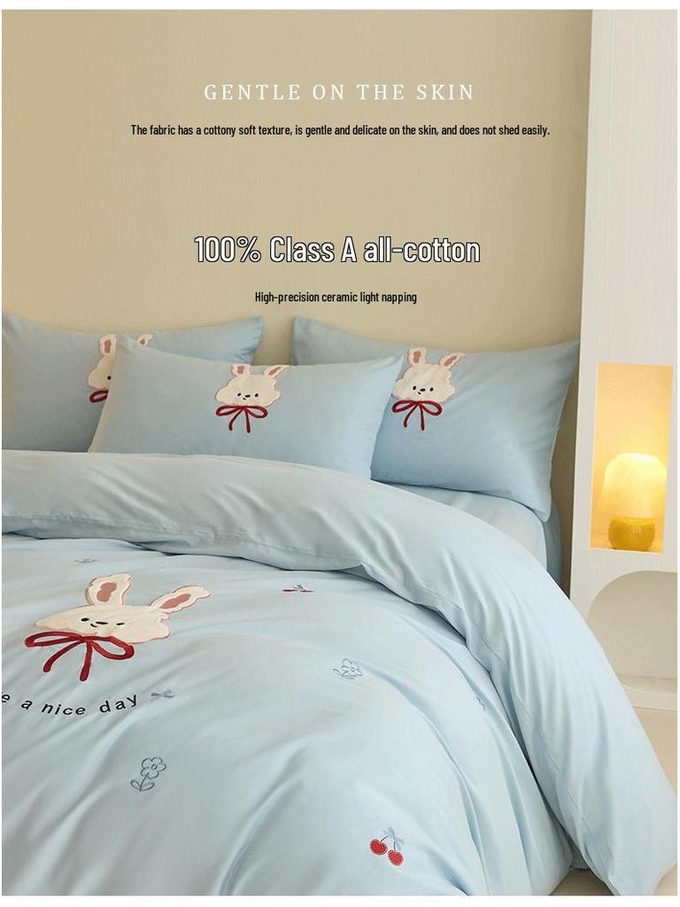 2026 Luxury Pure Cotton Embroidery Bedding Set - Four-Piece Brushed Cotton Duvet Cover & Sheets.