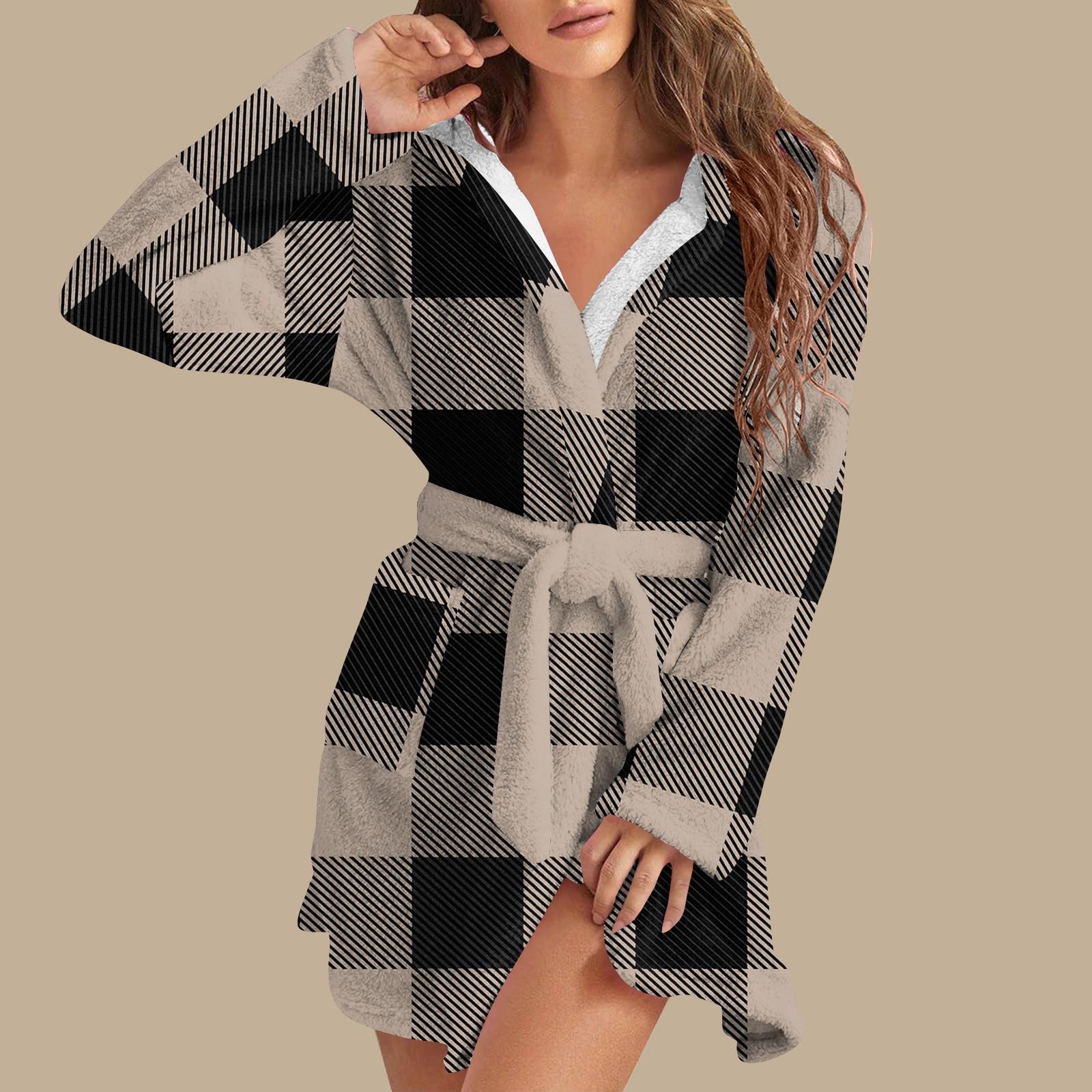 

Женский теплый фланелевый халат с длинными рукавами, осенне-зимний, с разноцветной строчкой в клетку XXXL хаки