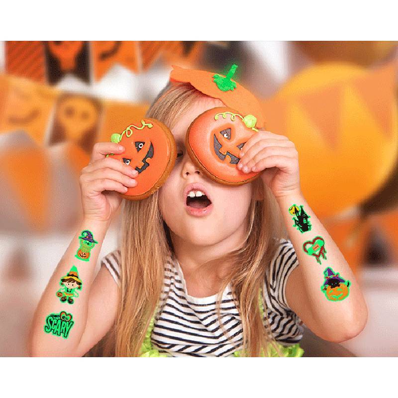 Childrens Halloween Glowinthedark Pumpkin Tattoo Stickers For Party Decorations