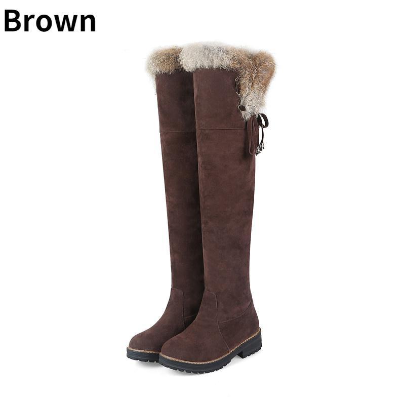 Warm Snow Boots Women Winter Shoes Suede Knee High Boots Ladies Fashion Low Heels Warm Fur Plush Long Boots Female