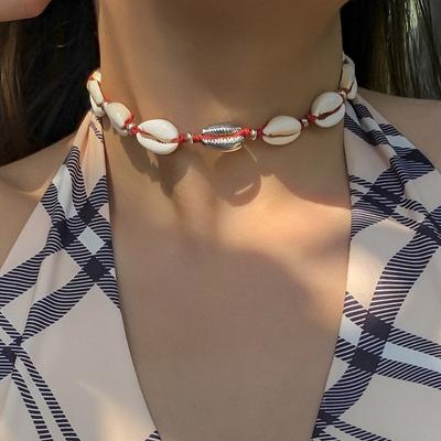 Accessories, Beach Wax Thread Geometric Single-layer Items, Simple Alloy Shell Splicing Woven Necklace Women