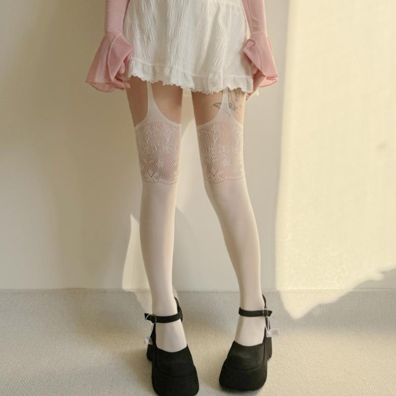 Women's Garter Belt Tights Patterned Fishnet Thigh High Stockings Tights High Waist Pantyhose Suspender Pantyhose Gifts