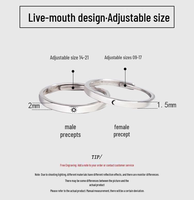 Sun & Moon Pure Silver Couple Rings - Openable Design for Men & Women, Valentine's Day Gift