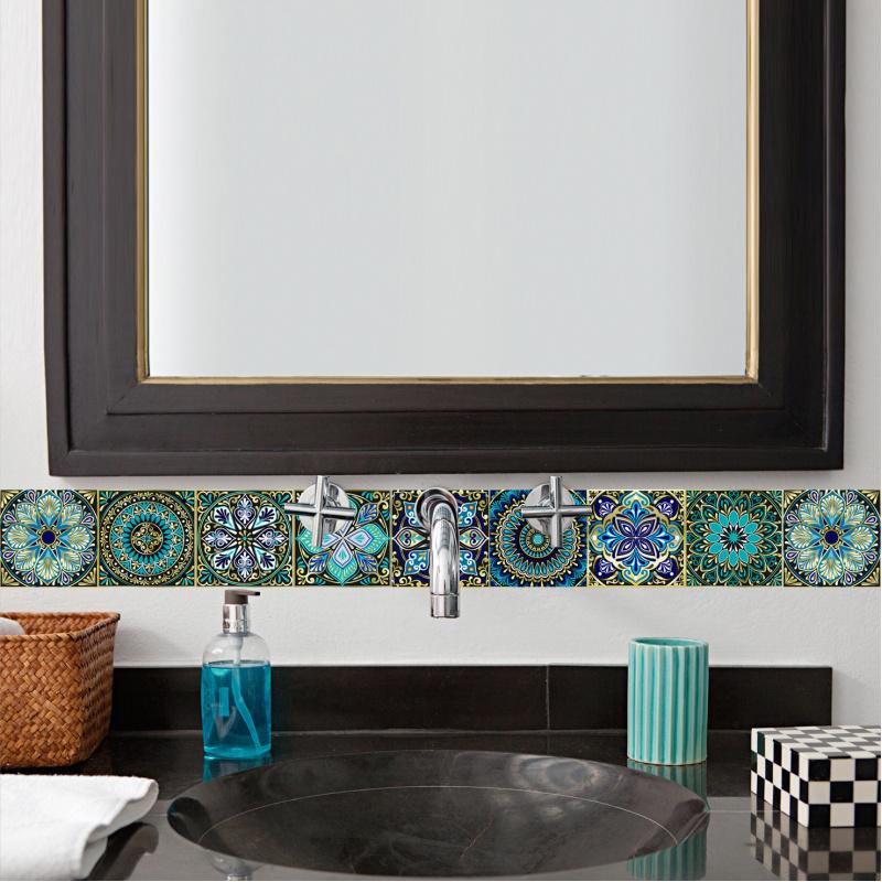 10pcs Mandala Pattern Tile Sticker,Colorful Matte Wall Sticker Home Decoration for Kitchen Living Room Bathroom Table Cabinet