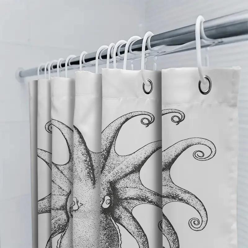 Elegant Octopus Shower Curtain Waterproof Bath Decor For Home Decoration White And Black Modern Print