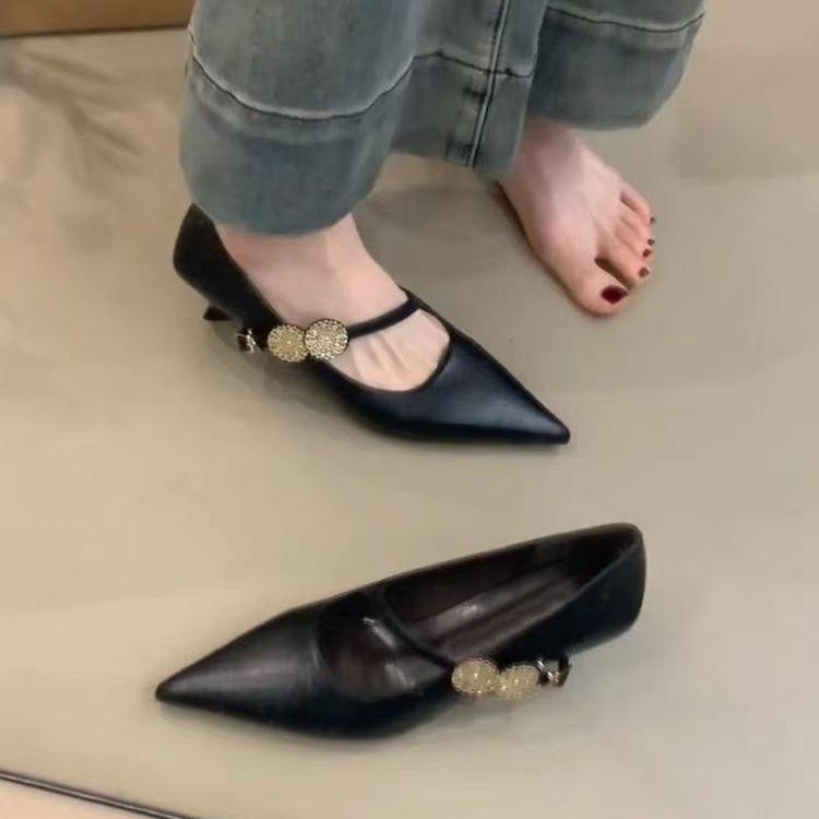 Low-heeled commuter versatile Mary Jane shoes French pointed-toed thin-heeled single shoes women's 2025 spring and autumn new models with temperament